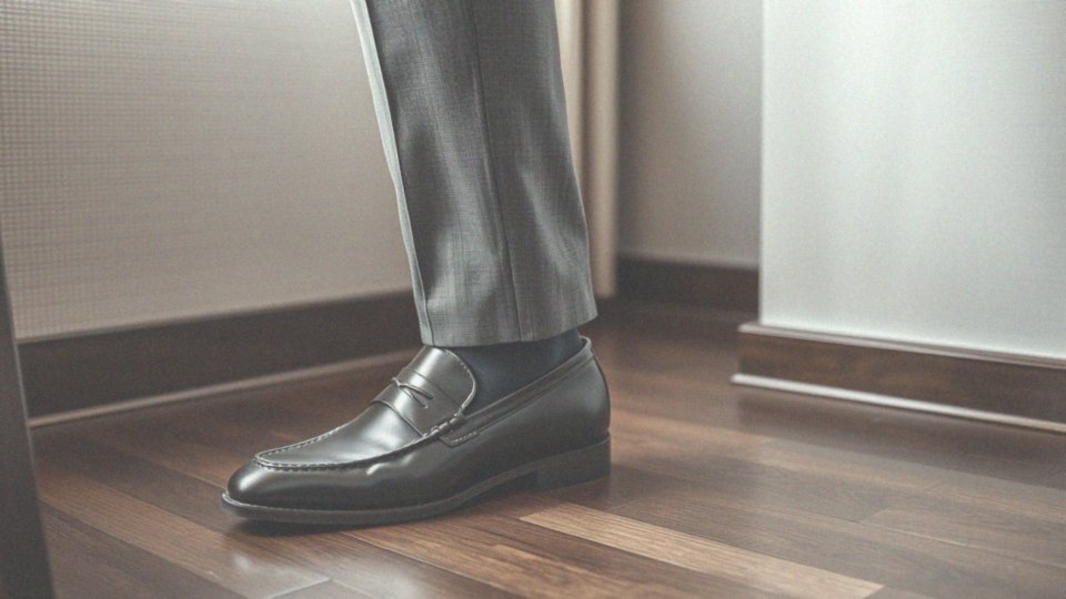 Czym charakteryzują się skórzane loafersy w kontekście szarego garnituru?